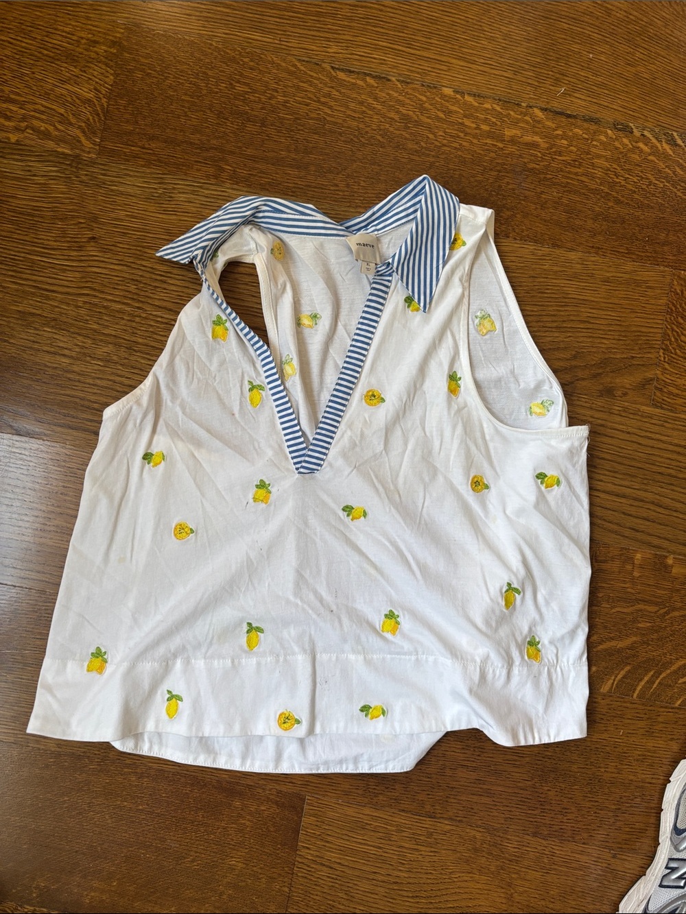 Anthropologie Maeve White Sleeveless Lemon Embroidered Top